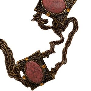 VINTAGE Faux MARBLE and RHINESTONE Metal CHAIN BELT O/S